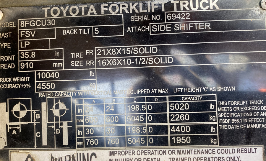 Used forklift for sale in Delta | 2017 Toyota  | Model: 8FGCU30