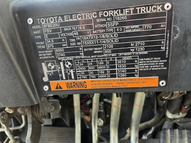 Used forklift for sale in London | 2019 TOYOTA 4000 LB 3-Wheel Electric Forklift | Model: 8FBE20U
