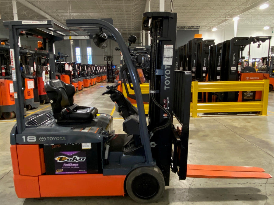 Used forklift for sale in Kitchener | 2021 TOYOTA 3,500 LB 3-Wheel Electric Forklift Longbox | Model: 8FBEH18U
