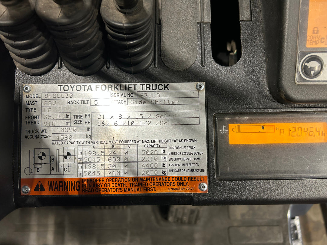 Used forklift for sale in Vaughan | 2015 TOYOTA 6000 LB IC Cushion Forklift | Model: 8FGCU30