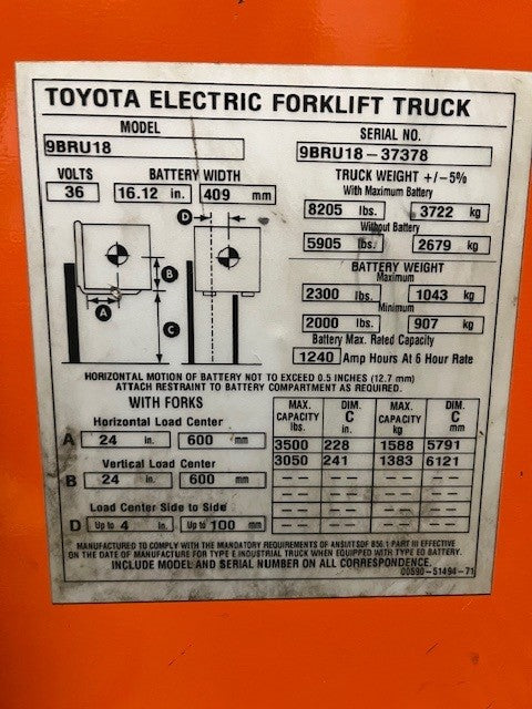 Used forklift for sale in London | 2017 TOYOTA 3,500 LB Electric Reach Truck | Model: 9BR183M241