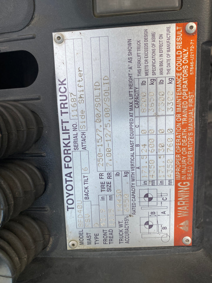 Used forklift for sale in Delta | 2000 Toyota  | Model: 8FD40U