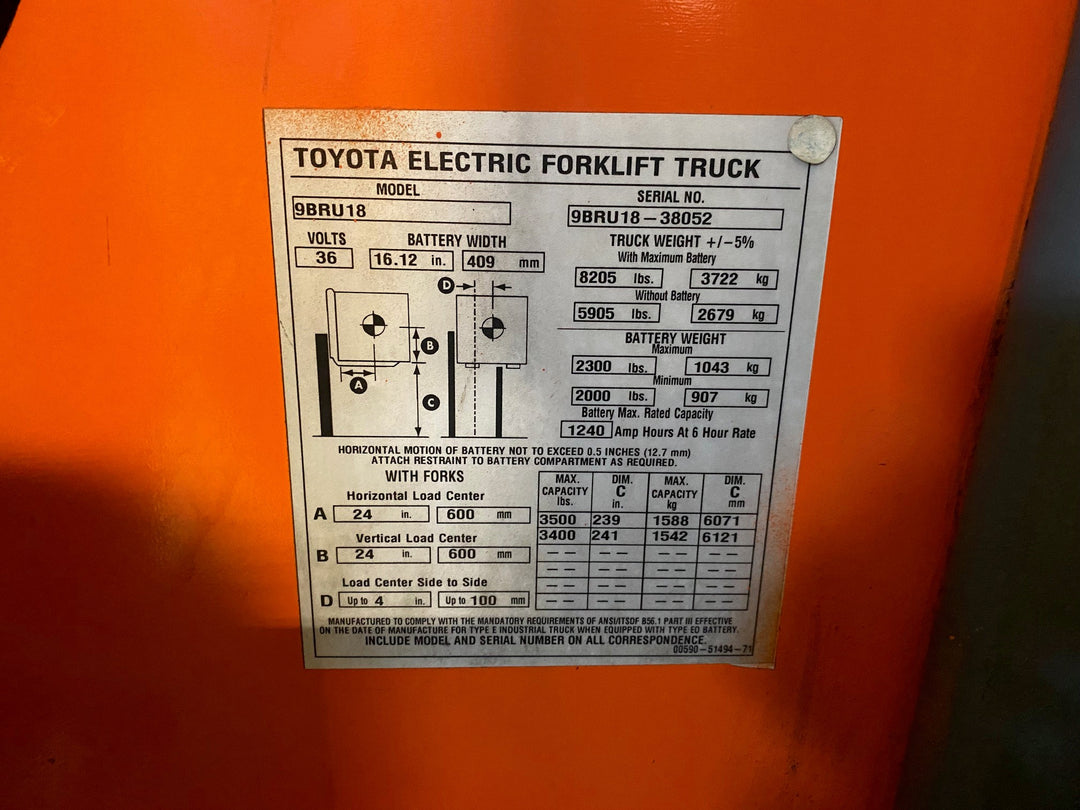 Used forklift for sale in Ajax | 2018 TOYOTA 3,500 LB Electric Reach Truck | Model: 9BR183M241