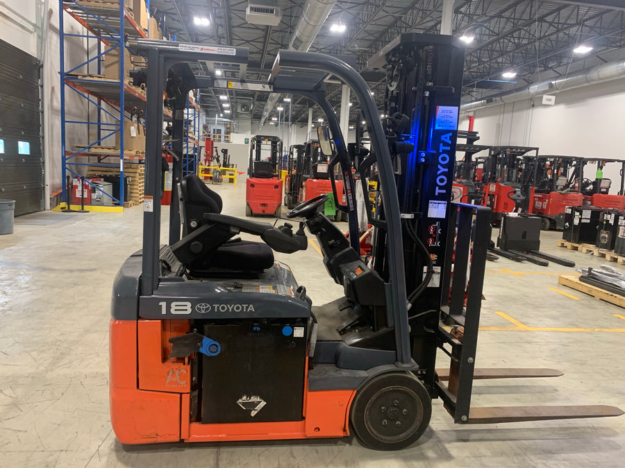Used forklift for sale in Quebec | 2022 TOYOTA 3,500 LB 3-Wheel Electric Forklift | Model: 8FBE18U