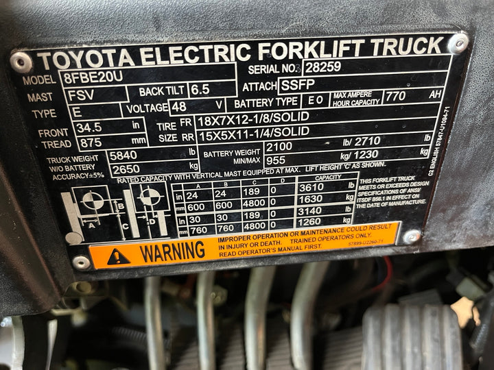 Used forklift for sale in London | 2022 TOYOTA 4,000 LB 3-Wheel Electric Forklift | Model: 8FBE20U