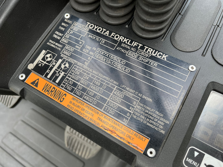 Used forklift for sale in London | 2021 TOYOTA 5,000 LB IC Cushion Forklift | Model: 8FGCU25