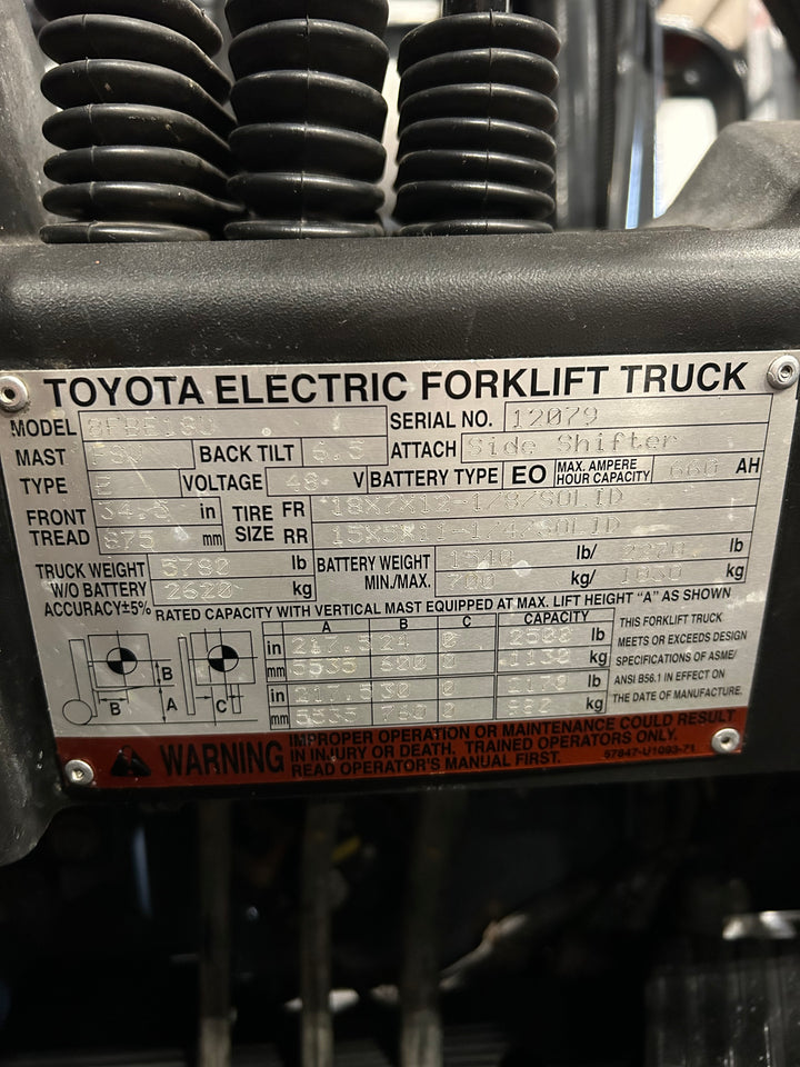 Used forklift for sale in Vaughan | 2016 TOYOTA 3,500 LB 3-Wheel Electric Forklift | Model: 8FBE18U
