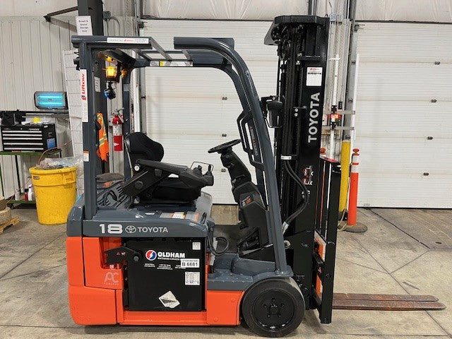 Used forklift for sale in London | 2022 TOYOTA 3,500 LB 3-Wheel Electric Forklift | Model: 8FBE18U