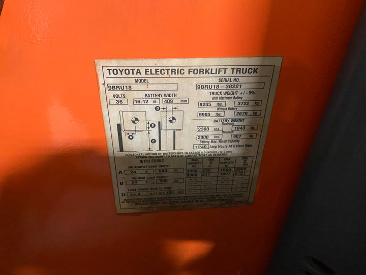 Used forklift for sale in Vaughan | 2018 TOYOTA 3,500 LB Electric Reach Truck | Model: 9BR183M241