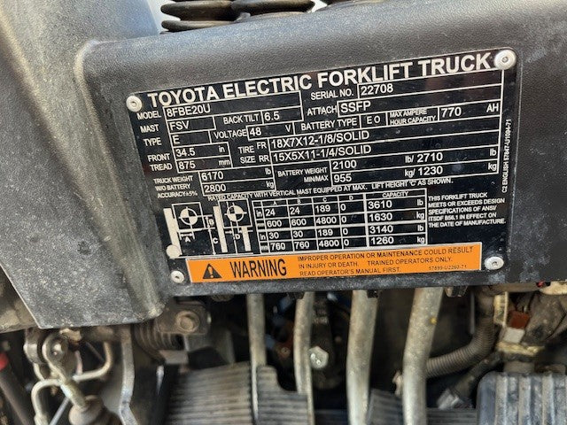 Used forklift for sale in London | 2021 TOYOTA 4,000 LB 3-Wheel Electric Forklift | Model: 8FBE20U