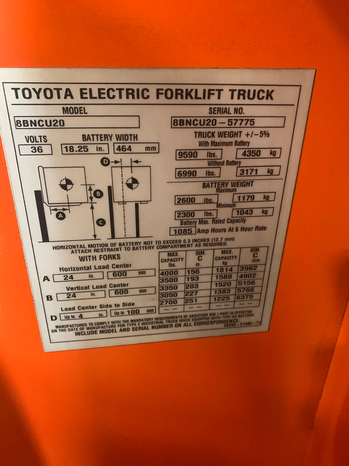 Used forklift for sale in Quebec | 2019 TOYOTA 4,000 LB Electric Standup Counterbalance | Model: 8BNCU20M188
