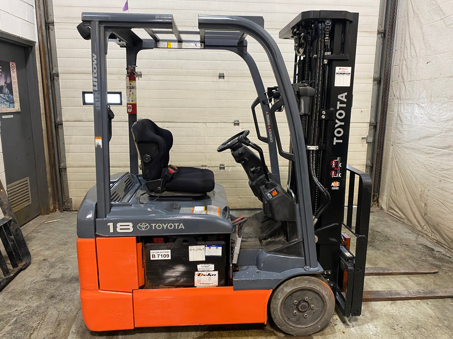 Used forklift for sale in Barrie | 2021 TOYOTA 3,500 LB 3-Wheel Electric Forklift | Model: 8FBE18U