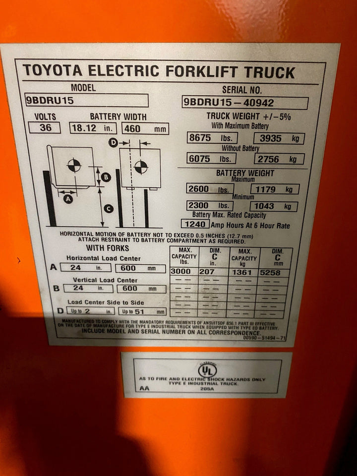 Used forklift for sale in Ajax | 2020 TOYOTA 3,000 LB Electric Double Reach Truck | Model: 9BD153L207
