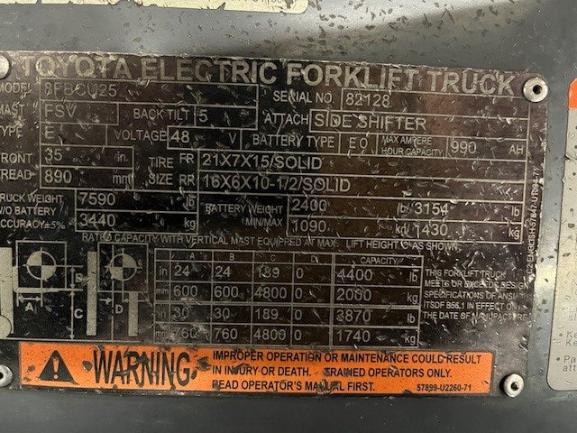 Used forklift for sale in London | 2020 TOYOTA 5000 LB Electric Cushion Forklift | Model: 8FBCU25