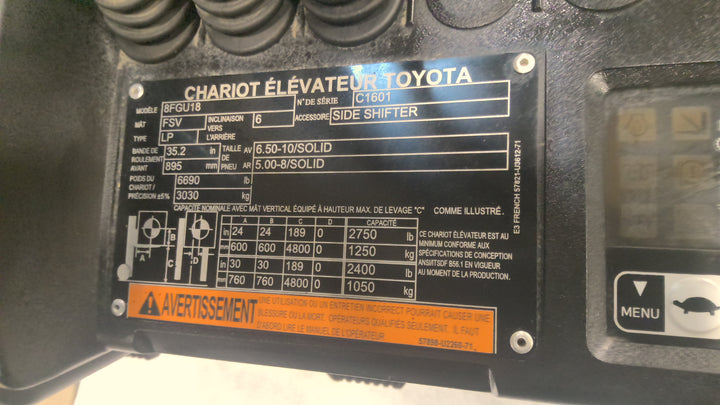 Used forklift for sale in Lachine | 2021 TOYOTA 3,500 LB IC Pneumatic Forklift | Model: 8FGU18