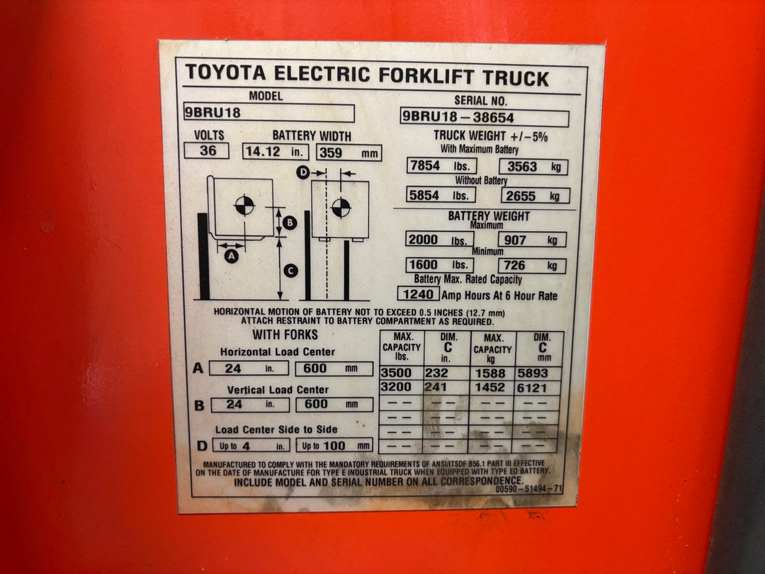 Used forklift for sale in Toronto | 2018 TOYOTA 3,500 LB Electric Reach Truck | Model: 9BR183S241