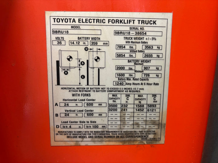 Used forklift for sale in Toronto | 2018 TOYOTA 3,500 LB Electric Reach Truck | Model: 9BR183S241