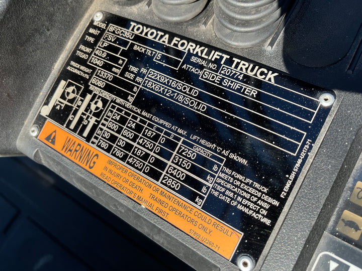 Used forklift for sale in Windsor | 2021 TOYOTA 8,000 LB IC Cushion Forklift | Model: 8FGC35U