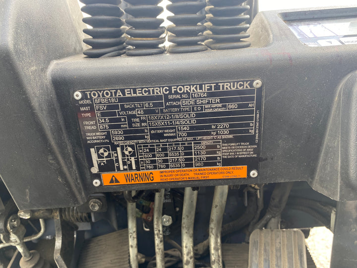 Used forklift for sale in Kitchener | 2019 TOYOTA 3,500 LB 3-Wheel Electric Forklift | Model: 8FBE18U