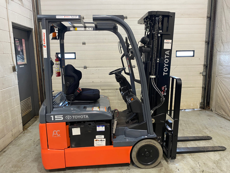 Used forklift for sale in Barrie | 2021 TOYOTA 3000 LB 3-Wheel Electric Forklift | Model: 8FBE15U