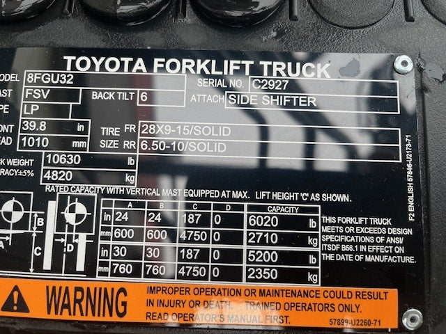 Used forklift for sale in Dartmouth | 2021 TOYOTA 6,500 LB IC Pneumatic Forklift | Model: 8FGU32