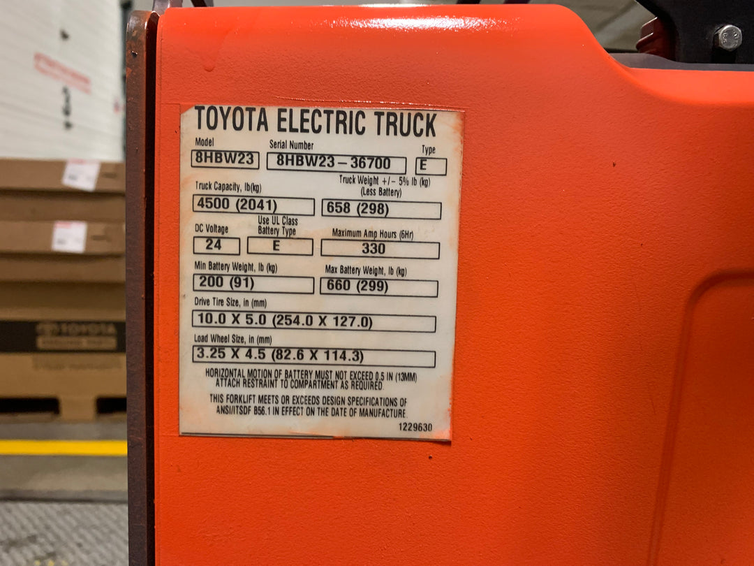 Used forklift for sale in Toronto | 2019 TOYOTA 4500 LB Electric Walkie Pallet Truck-Maint. Free | Model: 8HBW23