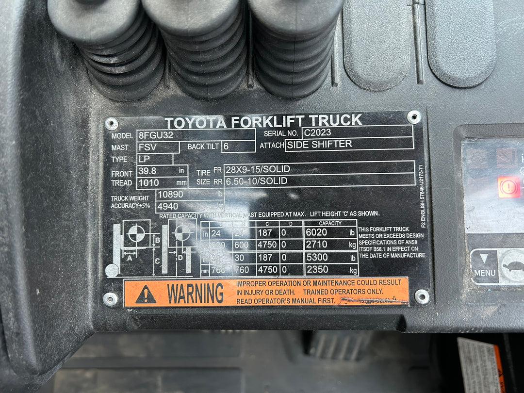 Used forklift for sale in Vaughan | 2021 TOYOTA 6,500 LB IC Pneumatic Forklift | Model: 8FGU32