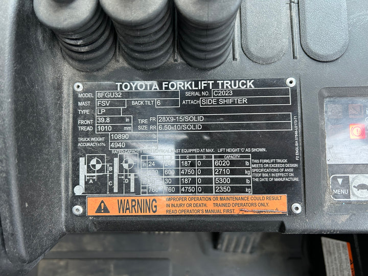 Used forklift for sale in Vaughan | 2021 TOYOTA 6,500 LB IC Pneumatic Forklift | Model: 8FGU32
