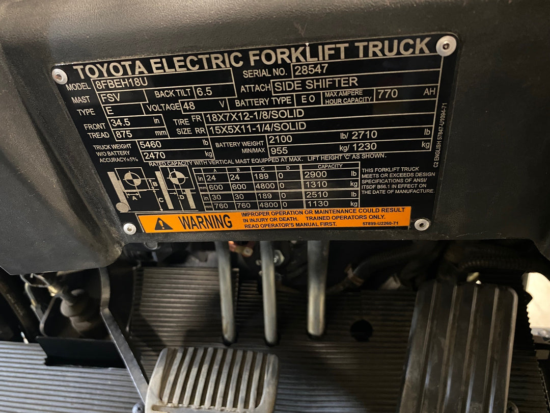 Used forklift for sale in Kitchener | 2023 TOYOTA 3,500 LB 3-Wheel Electric Forklift Longbox | Model: 8FBEH18U
