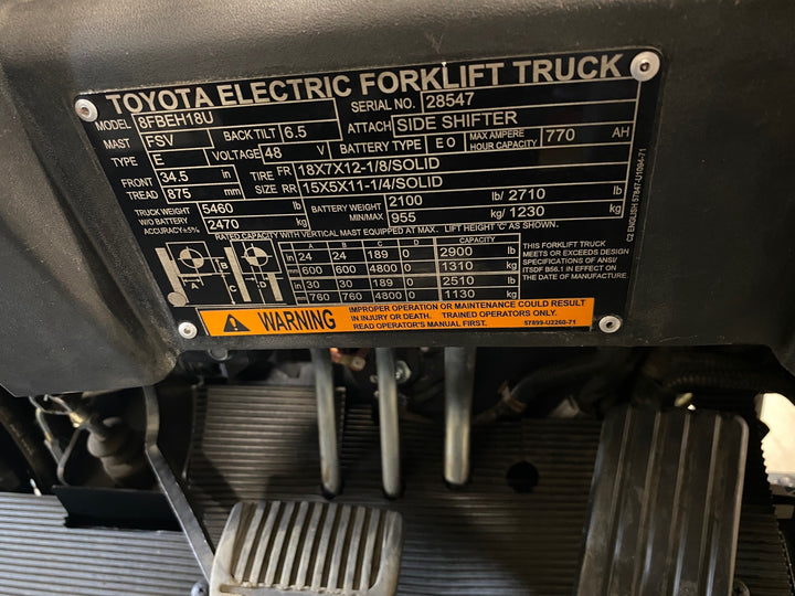 Used forklift for sale in Kitchener | 2023 TOYOTA 3,500 LB 3-Wheel Electric Forklift Longbox | Model: 8FBEH18U