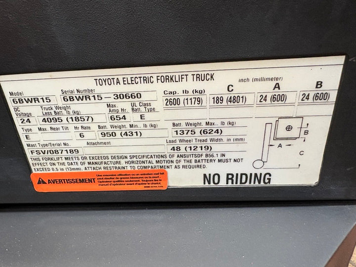 Used forklift for sale in Lachine | 2013 TOYOTA 3,000 LB Electric Walkie Reach Walkie Stacker | Model: 6BWR153F89