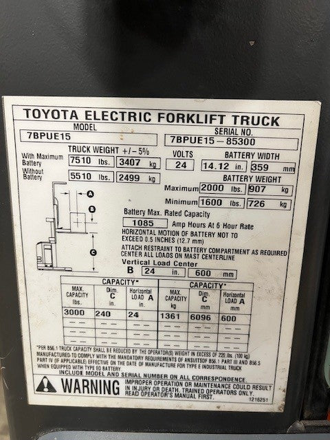Used forklift for sale in London | 2018 TOYOTA 3,000 LB Electric Order Picker | Model: 7BPUE15240