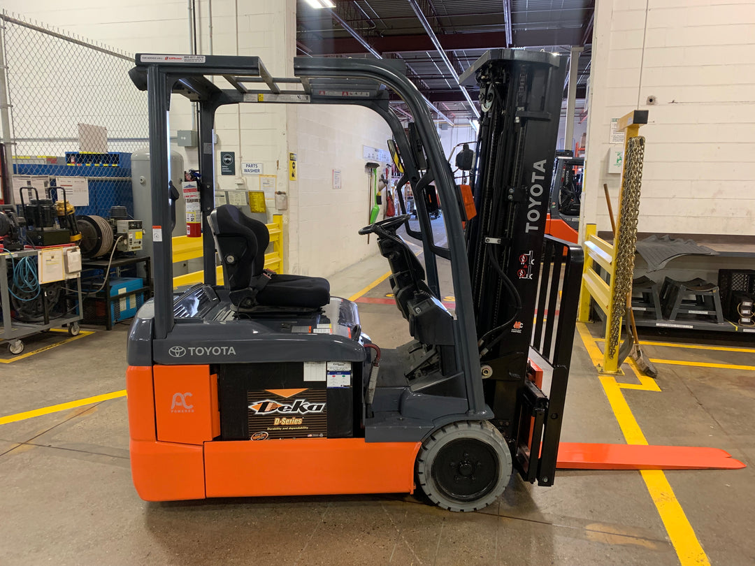 Used forklift for sale in Toronto | 2021 TOYOTA 4000 LB 3-Wheel Electric Forklift | Model: 8FBE20U