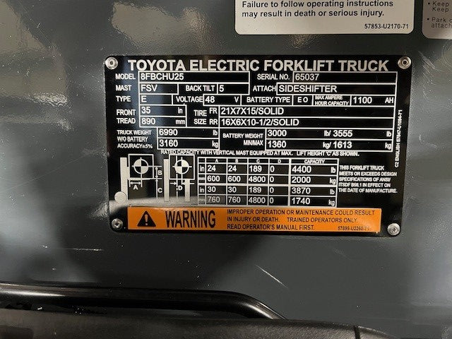 Used forklift for sale in London | 2018 TOYOTA 5,000 LB Electric Cushion Forklift Longbox | Model: 8FBCHU25