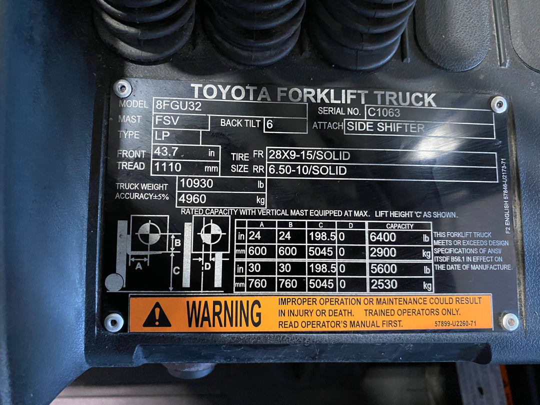 Used forklift for sale in Ajax | 2020 TOYOTA 6500 LB IC Pneumatic Forklift | Model: 8FGU32