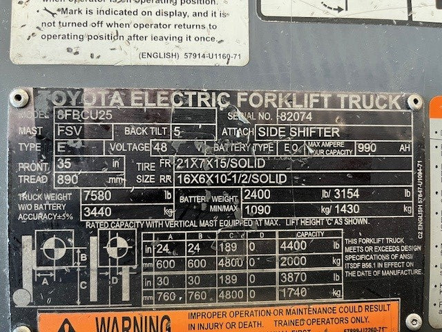 Used forklift for sale in London | 2020 TOYOTA 5000 LB Electric Cushion Forklift | Model: 8FBCU25