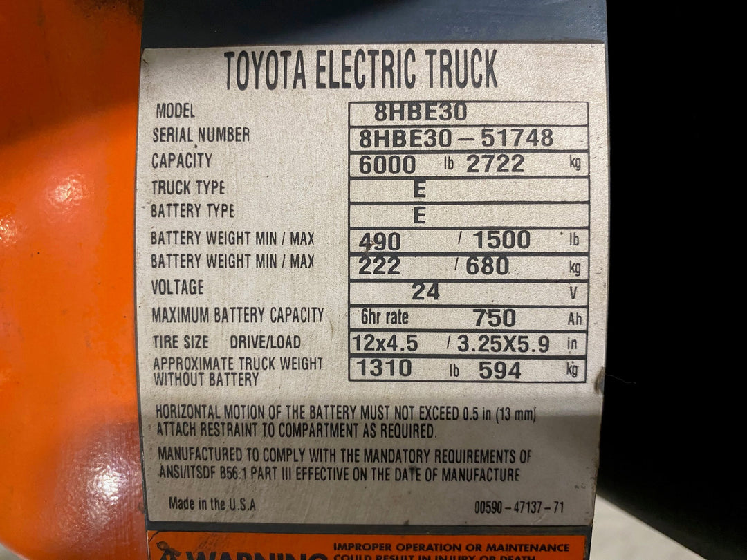 Used forklift for sale in Vaughan | 2020 TOYOTA 6000 LB Electric Walkie Rider Pallet Truck | Model: 8HBE30