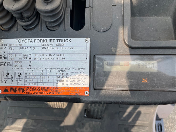 Used forklift for sale in Vaughan | 2016 TOYOTA 6000 LB IC Cushion Forklift | Model: 8FGCU30