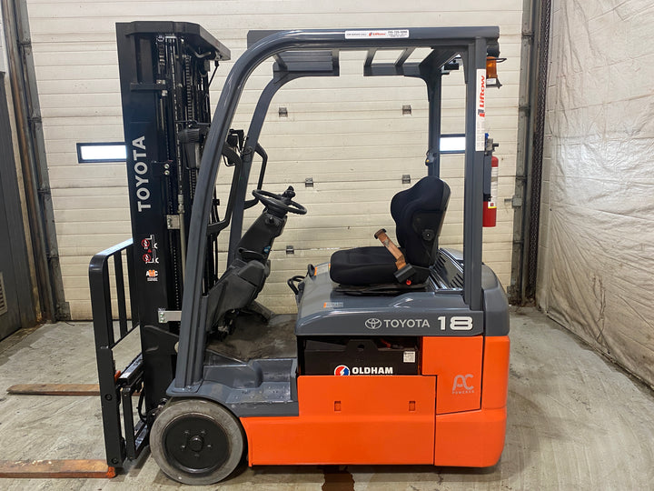 Used forklift for sale in Barrie | 2021 TOYOTA 3,500 LB 3-Wheel Electric Forklift | Model: 8FBE18U