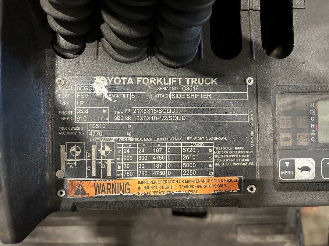 Used forklift for sale in Vaughan | 2021 TOYOTA 6,500 LB IC Cushion Forklift | Model: 8FGCU32