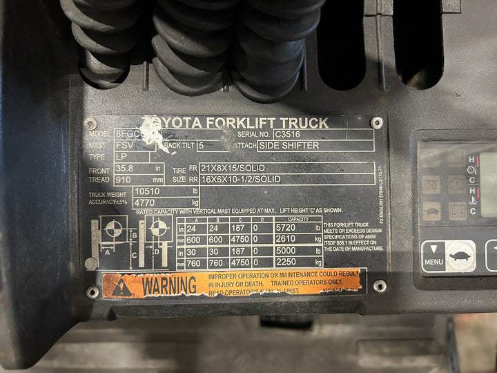 Used forklift for sale in Vaughan | 2021 TOYOTA 6,500 LB IC Cushion Forklift | Model: 8FGCU32