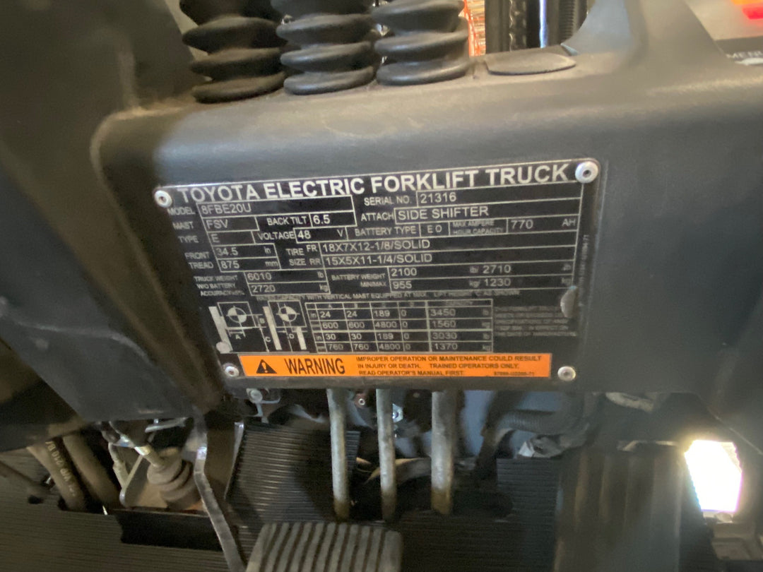 Used forklift for sale in Ajax | 2021 TOYOTA 4000 LB 3-Wheel Electric Forklift | Model: 8FBE20U