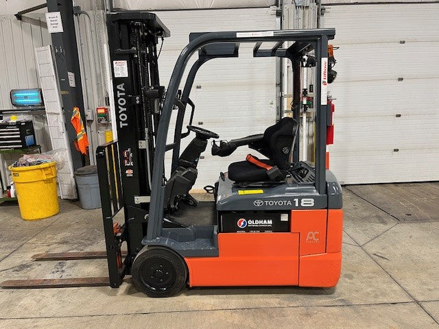 Used forklift for sale in London | 2022 TOYOTA 3,500 LB 3-Wheel Electric Forklift | Model: 8FBE18U