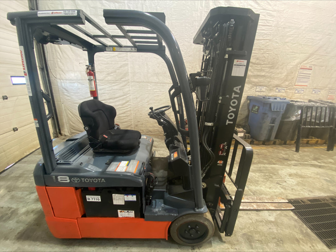 Used forklift for sale in Barrie | 2021 TOYOTA 3,500 LB 3-Wheel Electric Forklift | Model: 8FBE18U