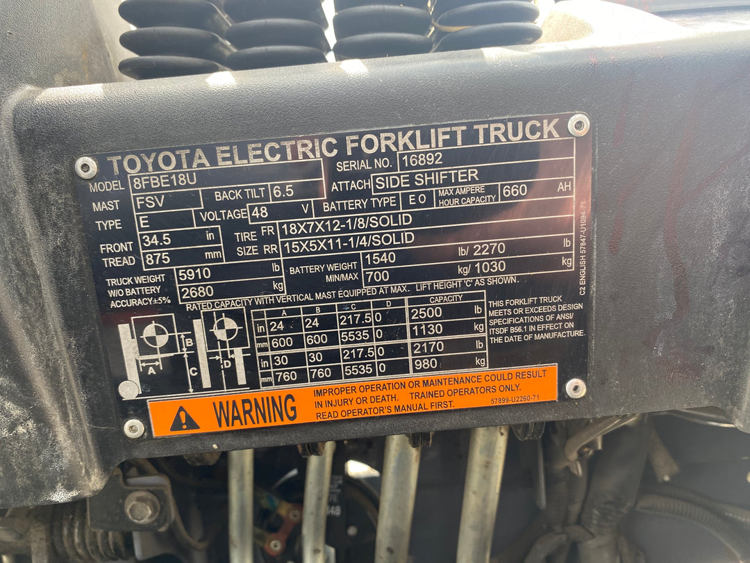Used forklift for sale in Kitchener | 2019 TOYOTA 3,500 LB 3-Wheel Electric Forklift | Model: 8FBE18U