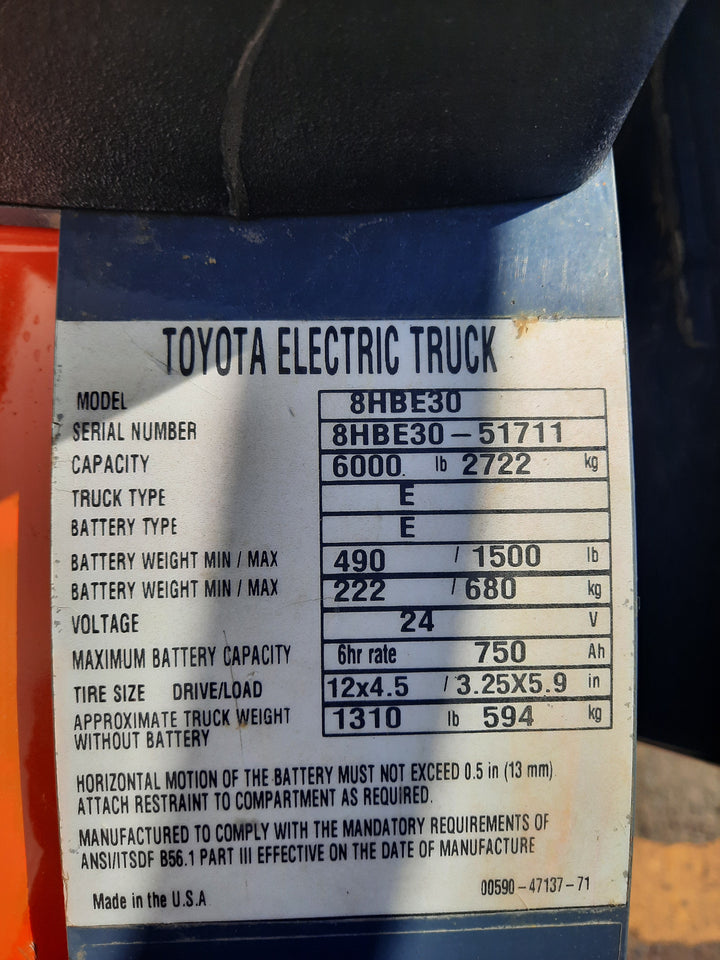 Used forklift for sale in Quebec | 2020 TOYOTA 6000 LB Electric Walkie Rider Pallet Truck | Model: 8HBE30