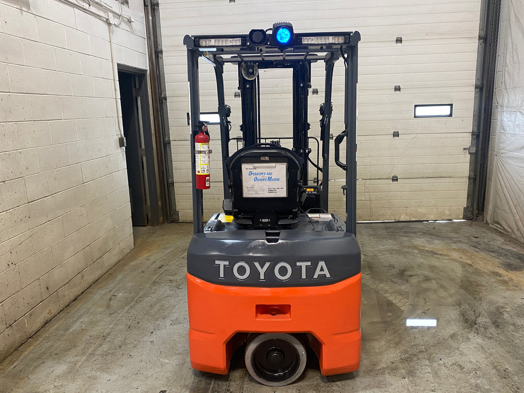 Used forklift for sale in Barrie | 2021 TOYOTA 4000 LB 3-Wheel Electric Forklift | Model: 8FBE20U