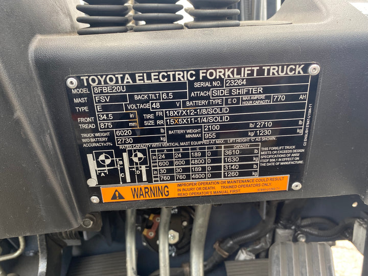 Used forklift for sale in Kitchener | 2021 TOYOTA 4,000 LB 3-Wheel Electric Forklift | Model: 8FBE20U